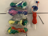 Silicone 4" Spoon Pipe w/jar and dab tool & Ceramic nail (5 Color)