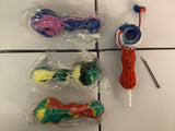 Silicone 4" Spoon Pipe w/jar and dab tool & Ceramic nail (5 Color)